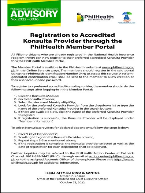 Registration to Accredited Konsulta Provider through the  .